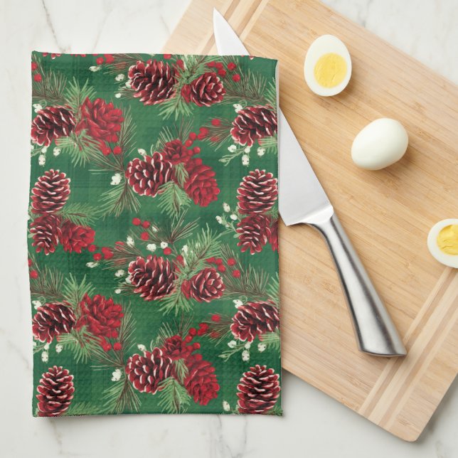 Holiday Kitchen Towel-Pinecones Kitchen Towel (Quarter Fold)