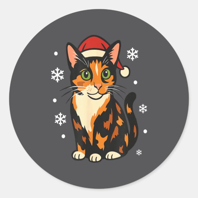 Holiday Kitten Cute Christmas Cat Design Uni  Classic Round Sticker (Front)