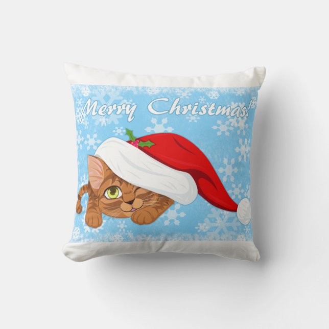 Holiday Kitten Throw Pillow (Front)