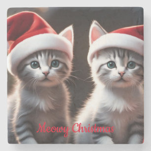 Holiday Kittens Stone Coaster
