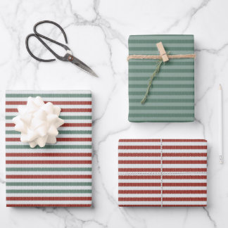 Holiday Knitted Sweater Stripes (red and green) Wrapping Paper Sheets