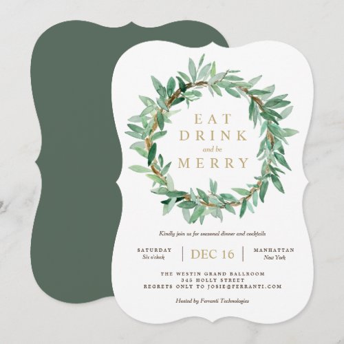 Holiday Laurel Olive Leaf Wreath Invitation