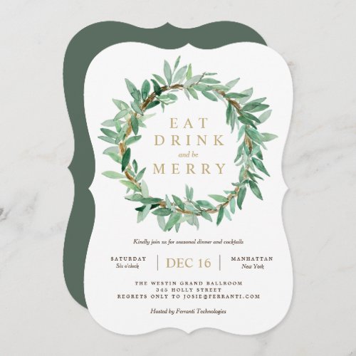 Holiday Laurel Olive Leaf Wreath Invitation