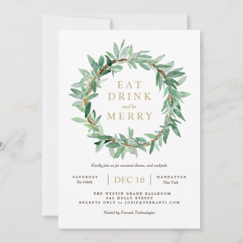 Holiday Laurel Olive Leaf Wreath Invitation