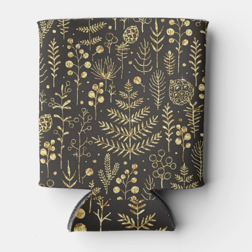 Holiday Leaves Vintage Pine Cone Pattern Can Cooler