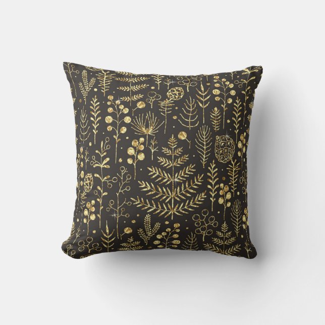 Holiday Leaves: Vintage Pine Cone Pattern Throw Pillow (Front)