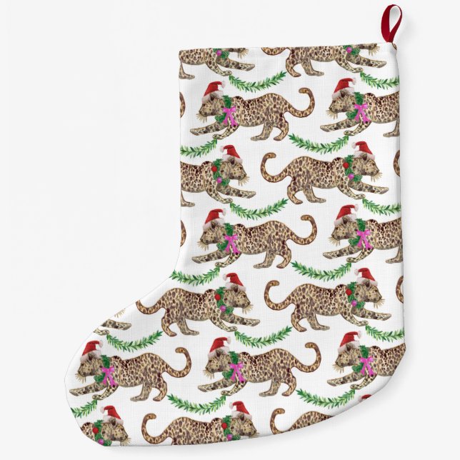 Holiday Leopard Parade  Small Christmas Stocking (Back)