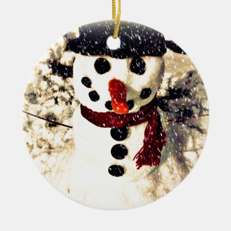 Holiday Let It Snow Adorable Snowman Ceramic Ornament