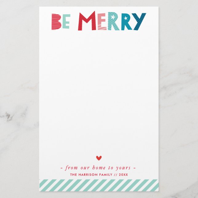 HOLIDAY LETTER modern fun be merry typography Stationery (Front)