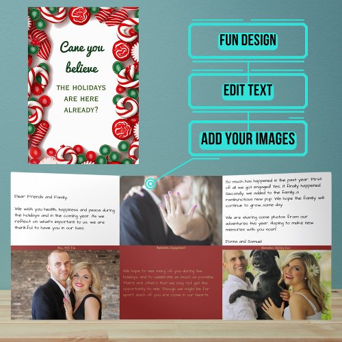 Holiday Letter with Photo _ Candy Canes Tri_Fold Invitation