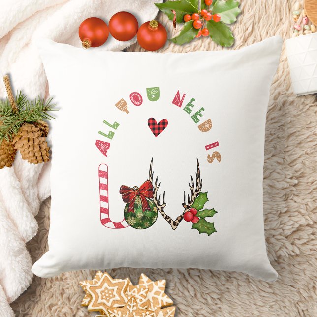 Holiday Lettering Love Christmas Decor Accent Throw Pillow (Creator Uploaded)
