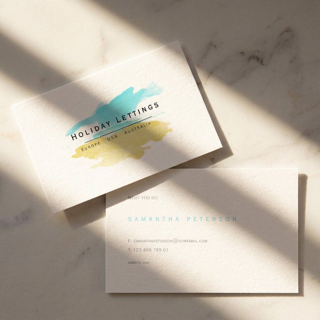 Holiday lettings, beach, watercolor business card (Holiday lettings, beach, watercolor business card.)