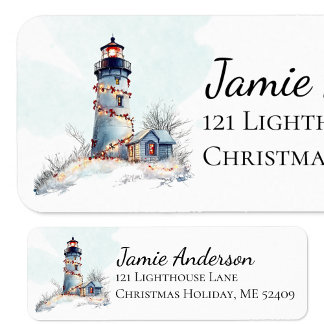 Holiday Lighthouse Christmas Return Address Label