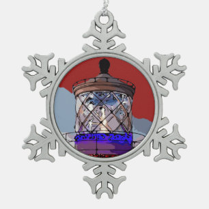 HOLIDAY LIGHTHOUSE SNOWFLAKE PEWTER CHRISTMAS ORNAMENT