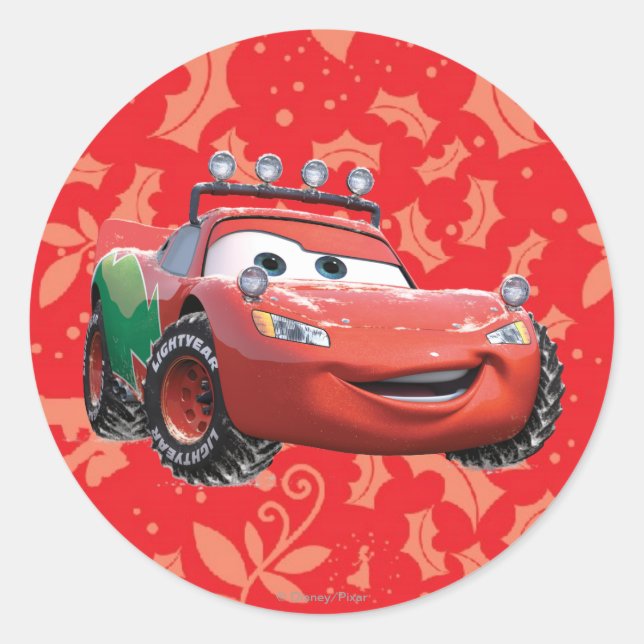 Holiday Lightning McQueen Classic Round Sticker (Front)