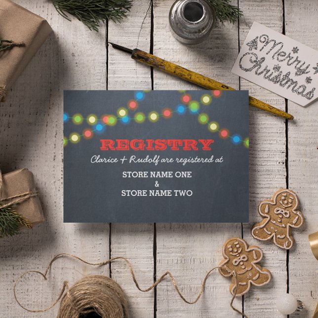 Holiday Lights Chalkboard Wedding Registry Enclosure Card (Creator Uploaded)