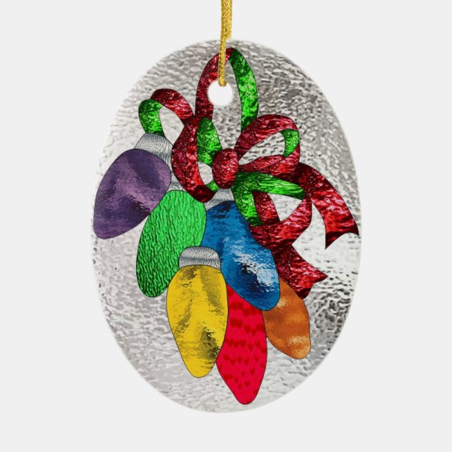 Holiday Lights in Stained Glass Ceramic Ornament (Front)
