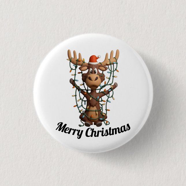 Holiday Lights Moose Button (Front)