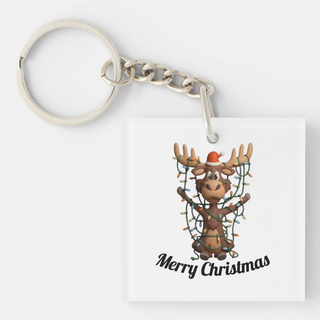 Holiday Lights Moose Keychain (Front)