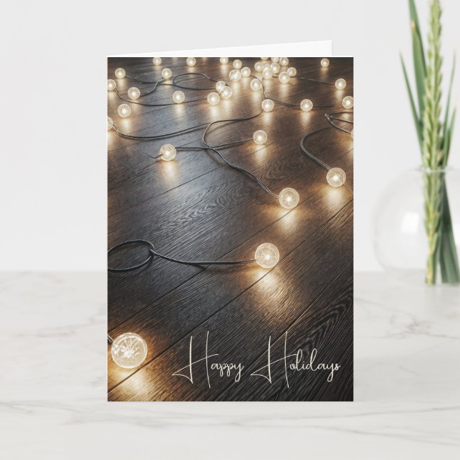 Holiday Lights On a Wood Floor Card (Front)
