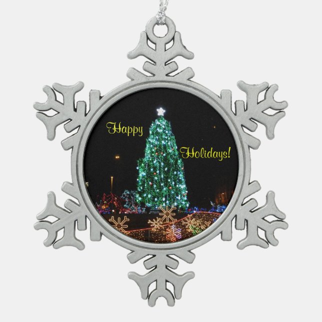 Holiday Lights Snowflake Pewter Christmas Ornament (Front)