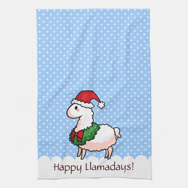 Holiday Llama Elf Kitchen Towel (Vertical)
