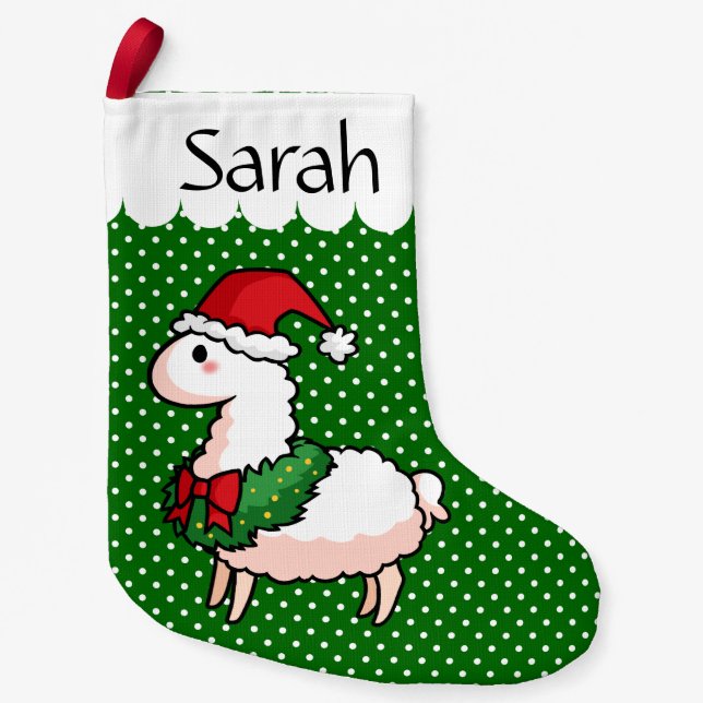 Holiday Llama Elf Small Christmas Stocking (Front)