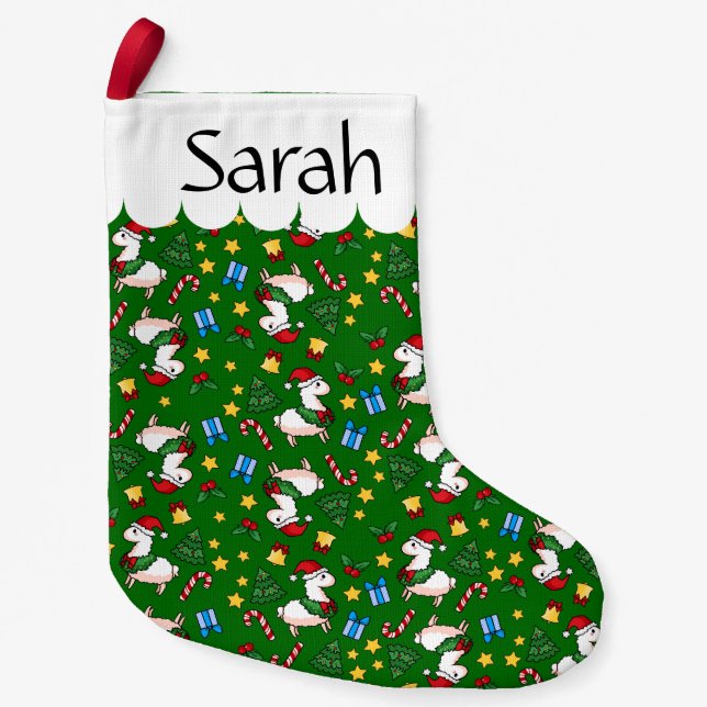 Holiday Llama Madness Small Christmas Stocking (Front)