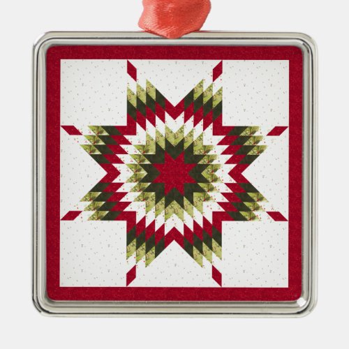 Holiday Lone Star Quilt Design Metal Ornament