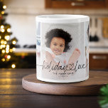 Holiday Love 3 Photos Giant Coffee Mug<br><div class="desc">Modern 3 photos and script "Holiday Love" with connected heart in word coffee mug.</div>