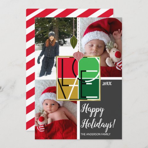 Holiday LOVE 3 Photos Minimal Christmas Photo Invitation