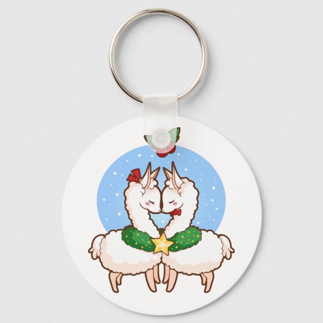 Holiday Love Llamas Keychain (Front)