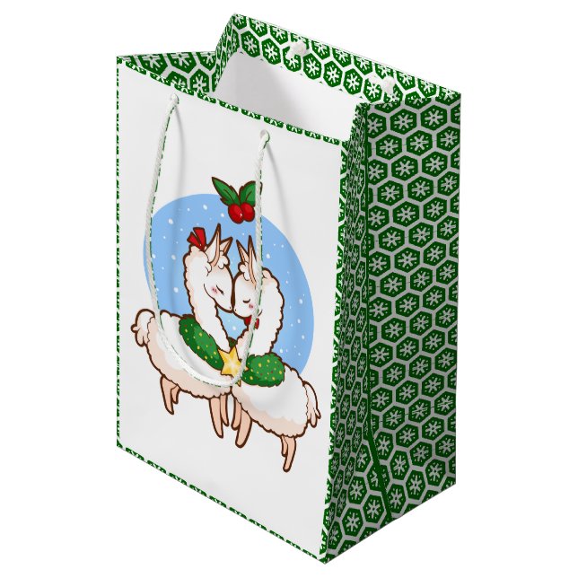 Holiday Love Llamas Medium Gift Bag (Front Angled)
