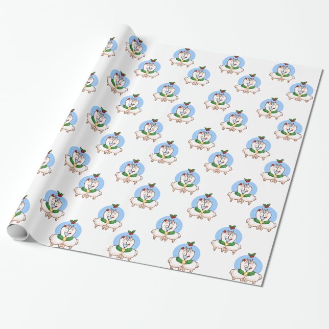 Holiday Love Llamas Wrapping Paper (Unrolled)