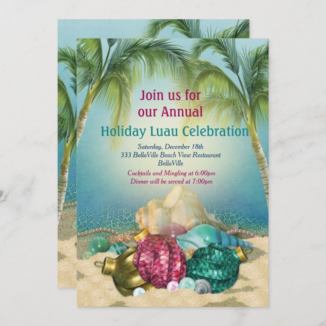 Holiday Luau Beach Party Invitations (Front/Back)
