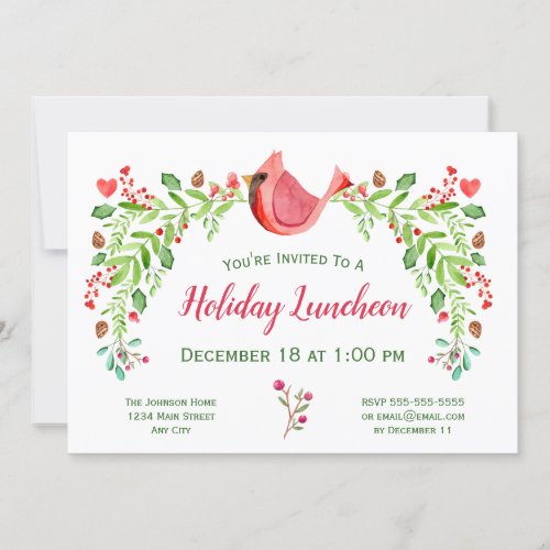 Holiday Lunch or Other Event Cardinal Watercolor Invitation