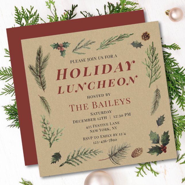 Holiday Luncheon Christmas Rustic Winter Floral Invitation (Creator Uploaded)