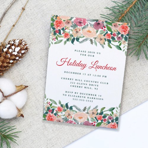 Holiday Luncheon Floral Watercolor Invitation