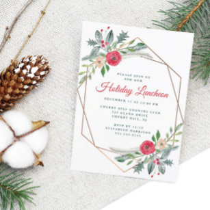 Holiday Luncheon Greenery Watercolor Party Invitation