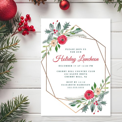 Holiday Luncheon Greenery Watercolor Party Invitation