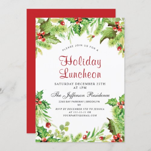 Holiday Luncheon Holly Berry Christmas Party Invitation