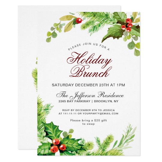 Holiday Luncheon Red Holly Berry Christmas Invitation | Zazzle.com