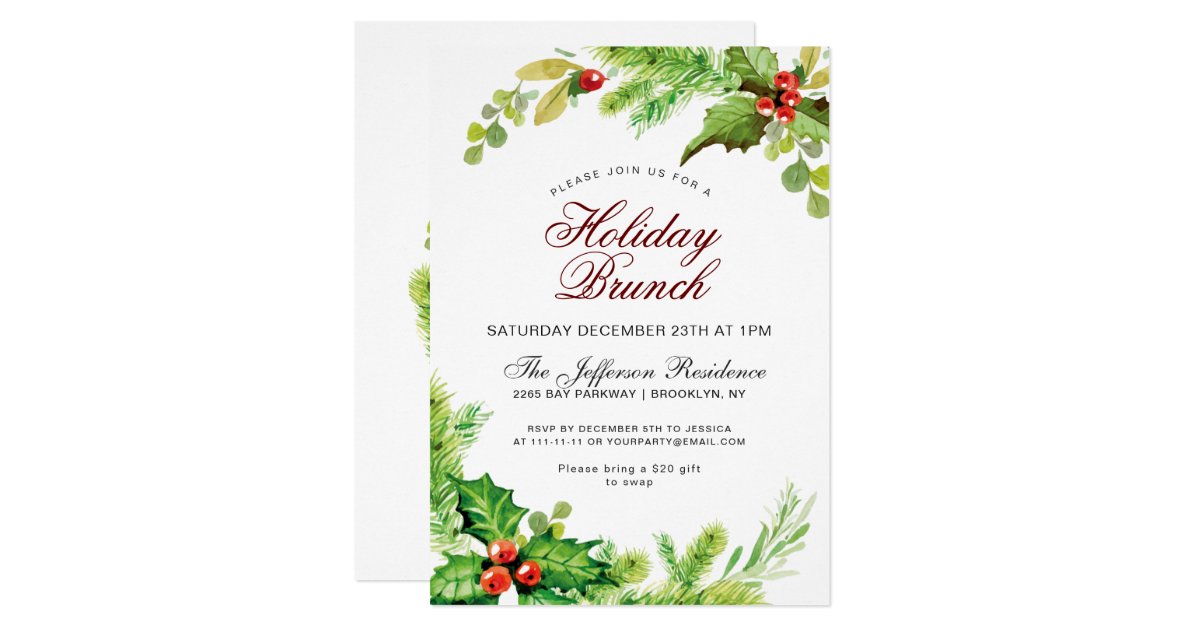 Holiday Luncheon Red Holly Berry Christmas Invitation | Zazzle.com