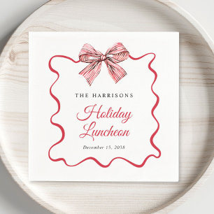 Holiday Luncheon Red Striped Coquette Bow Napkins