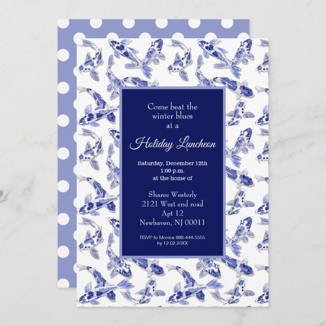 Holiday luncheon with blue and white koi announcement (Front/Back)