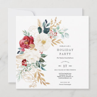 Holiday Lush Florals Sparkle Christmas Invitation