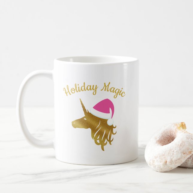 Holiday Magic Unicorn Christmas Mug in Pink (With Donut)