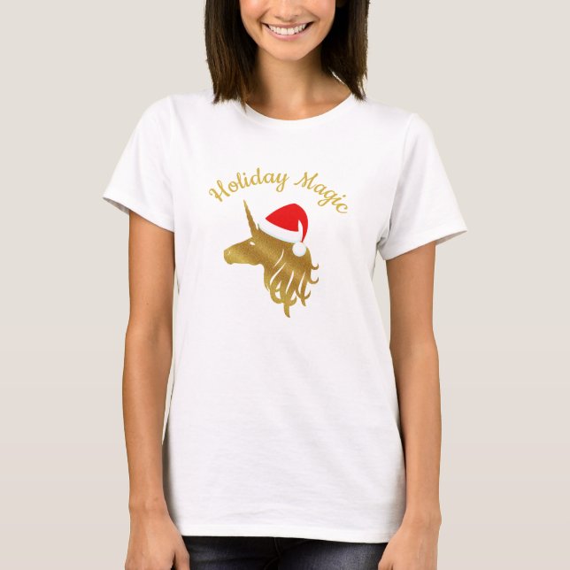Holiday Magic Unicorn Christmas T shirt (Front)