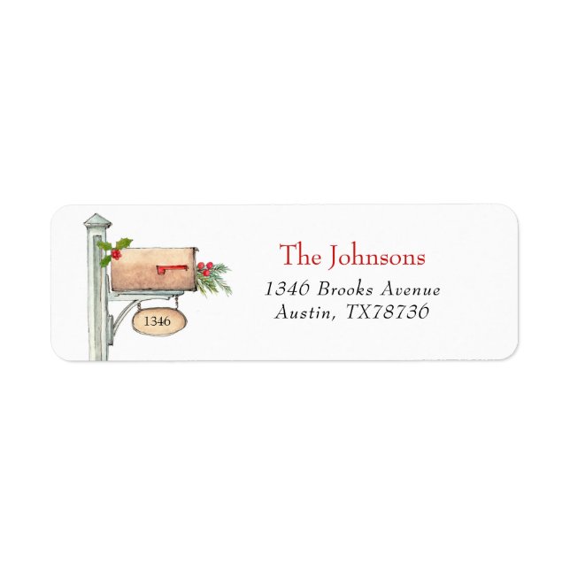 Holiday Mailbox with winter greenery  Label (Front)