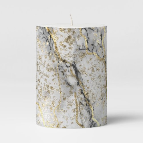 Holiday marble gold glitter chic abstract  pillar candle